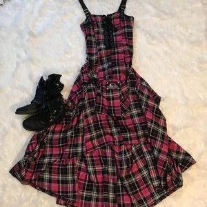 Rare pink Lip Service tartan print dress vintage M